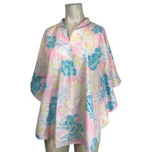 HELENA'S - WOMEN'S ONE SIZE - HAWAIIAN FLORAL V NECK PONCHO COVERUP MADE USA